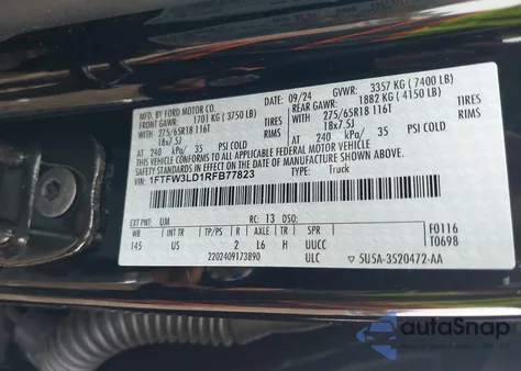 2024 Ford F-150 Xlt z USA, uszkodzony, nr VIN 1FTFW3LD1RFB77823